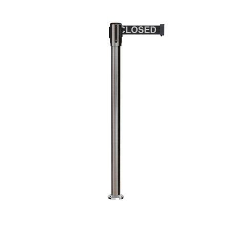 MONTOUR LINE Retractable Belt Fixed Stanchion, 2ft Sat.Steel Post  7.5ft Line MX530F-SS-THISLBW-75